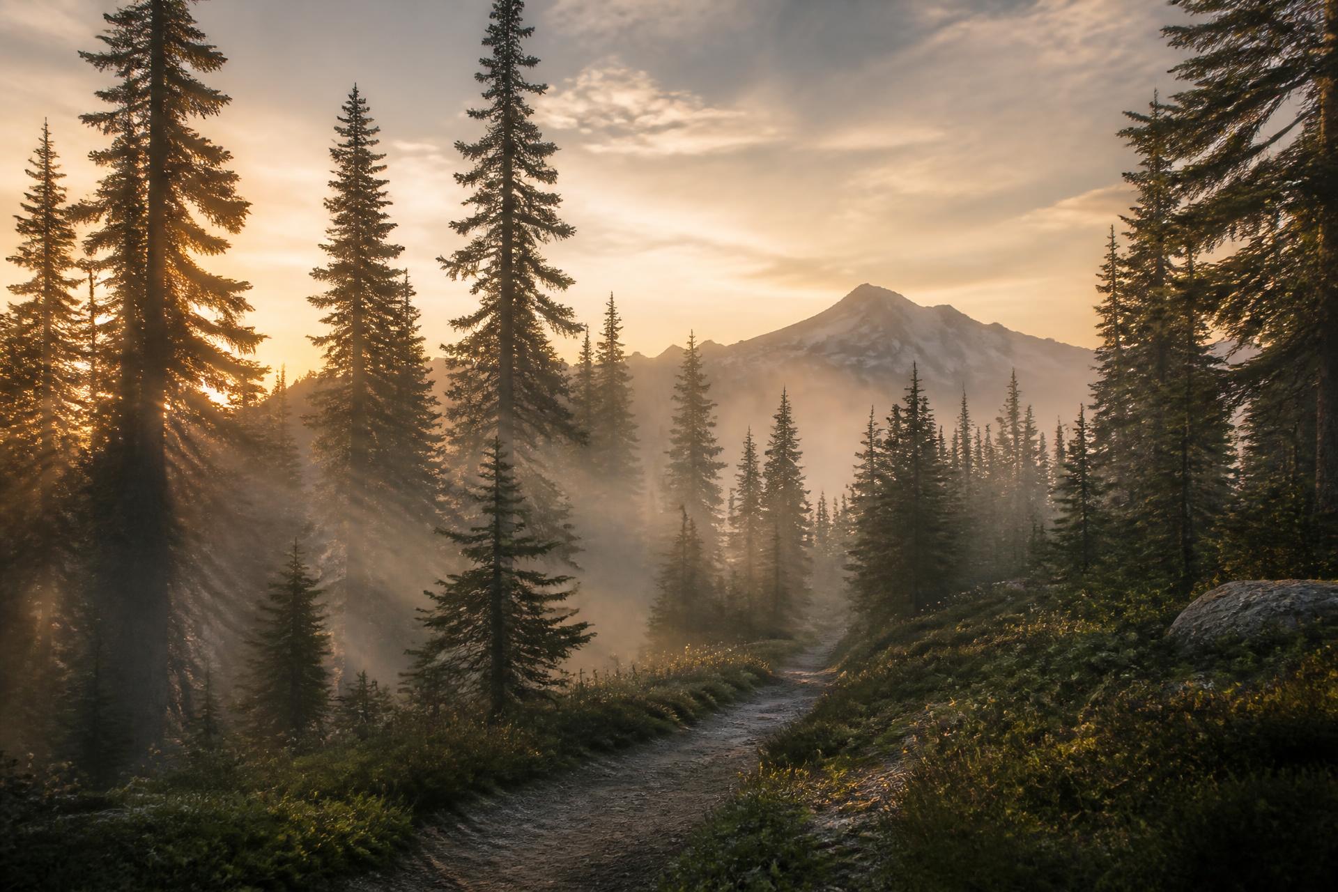 A path winding toward the horizon at sunrise
